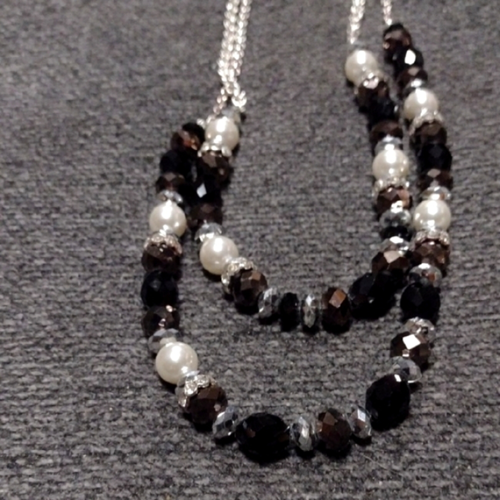Black And Silver Double-Strand Necklace - image 1